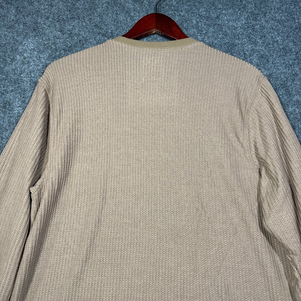Modern Lux Top Womens Small Tan Thermal Knit Tee NYC Graphic Long Sleeve Popover - Picture 5 of 6